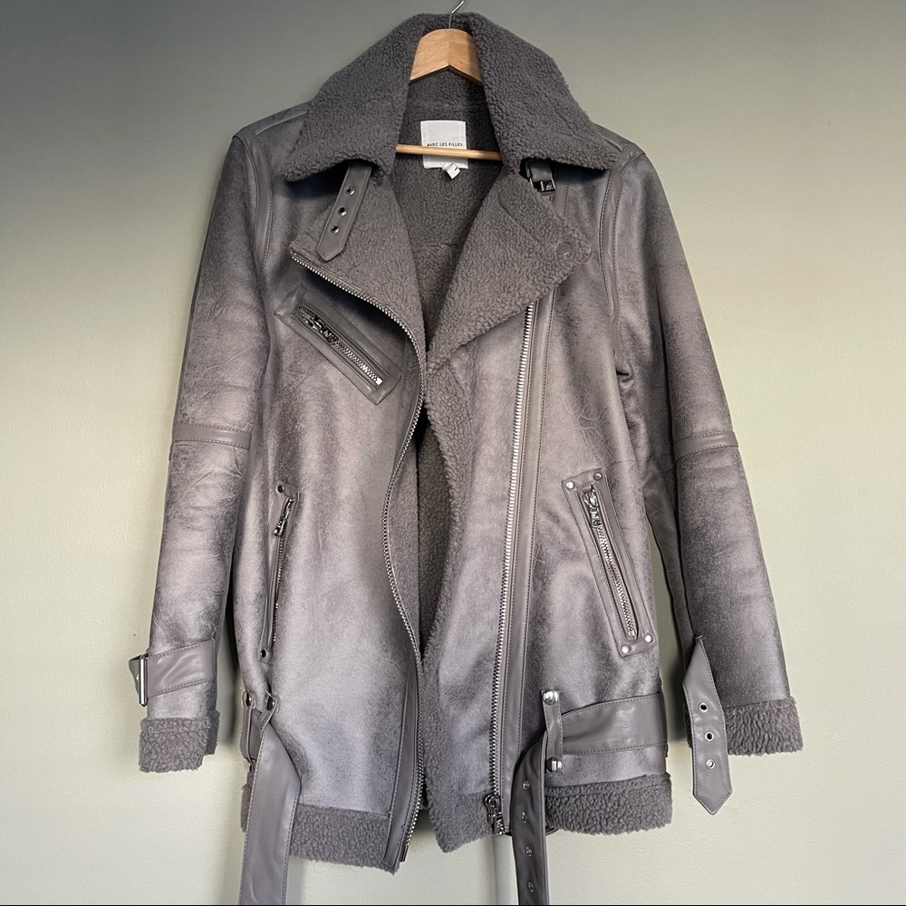 Avec Les Filles oversized faux shearling biker jacket